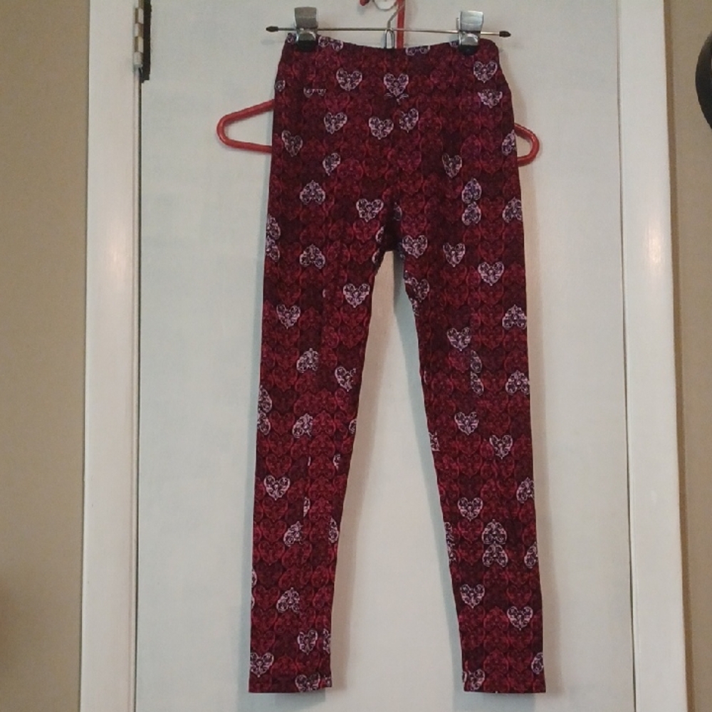 LuLaRoe Kids Leggings with Heart Design - Red and White